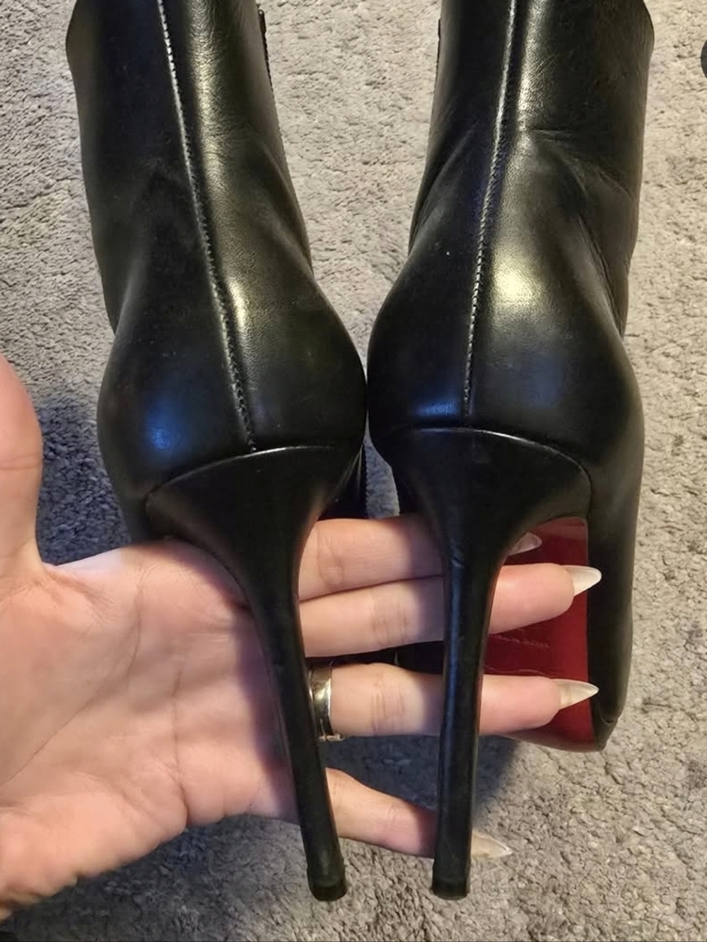 Women’s Black Leather Ankle Boots with Red Sole - Picture 3 of 5